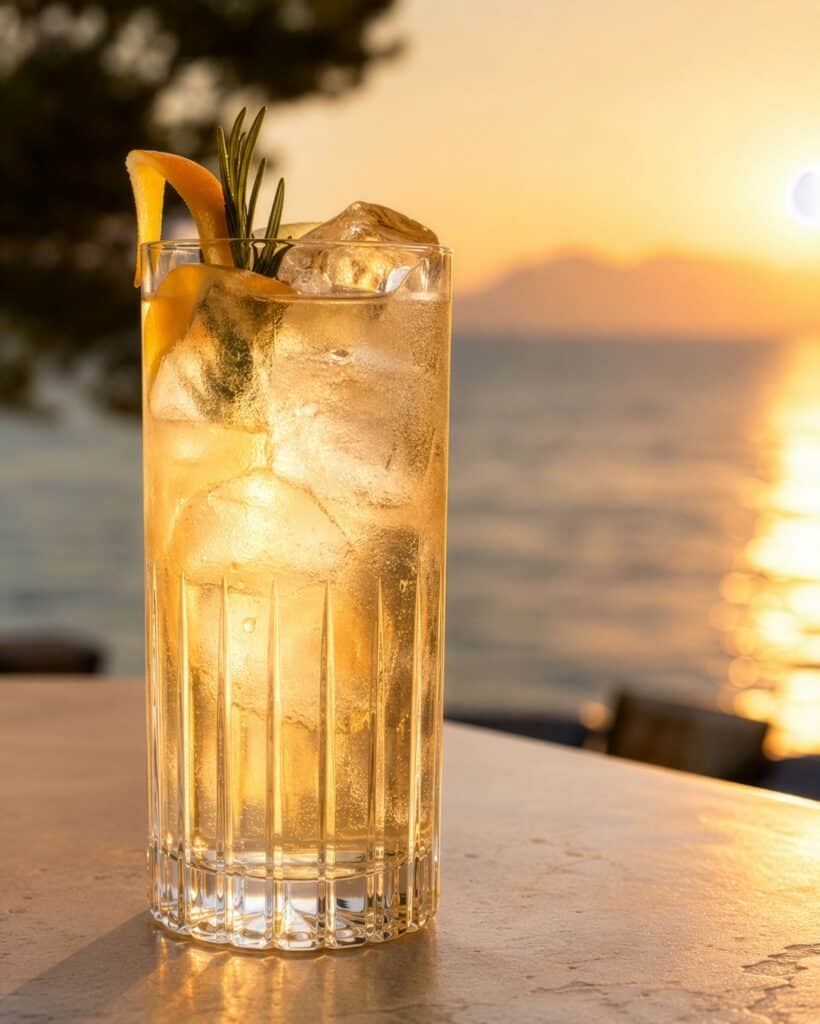 Cocktail al tramonto sulla terrazza vista mare del Sunset Cafe, Villa Riviera Resort vicino Portofino